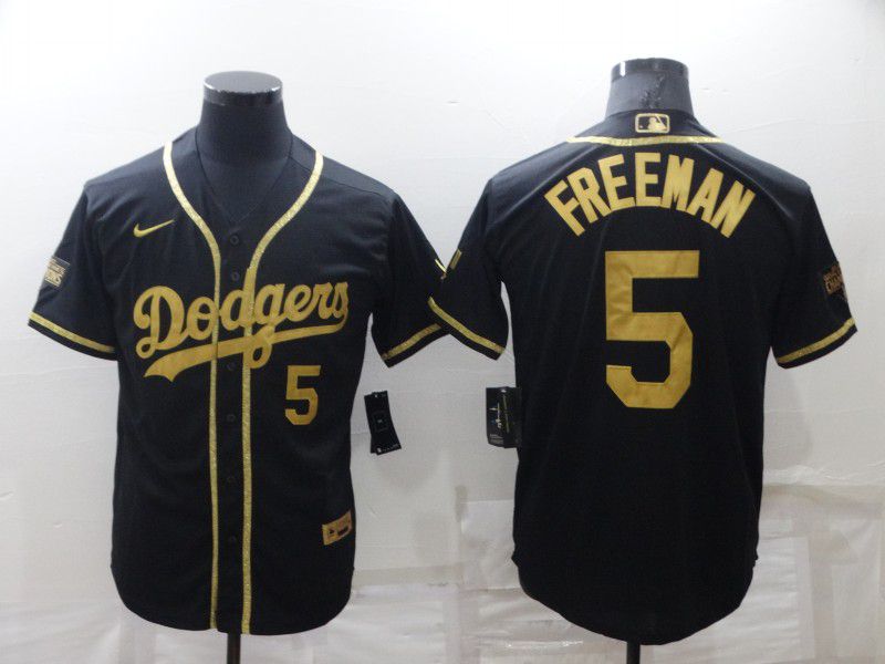 Men Los Angeles Dodgers #5 Freddie Freeman Black Gold Nike Game 2022 MLB Jersey